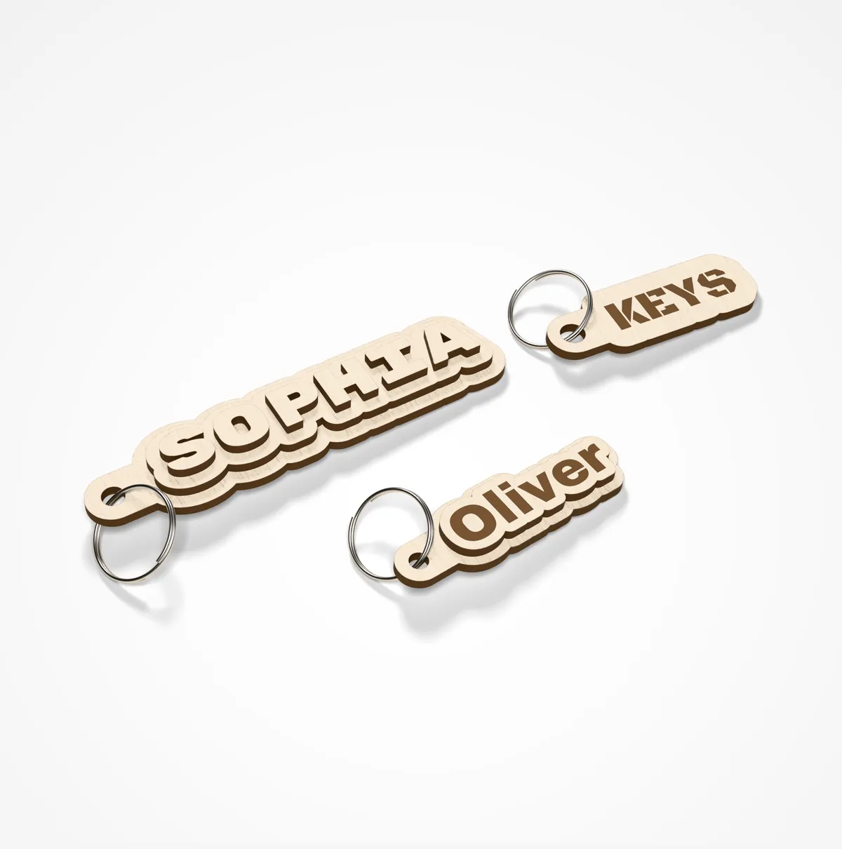 Laser-Cut Text Keychain - layered plywood or engraved (3/4)