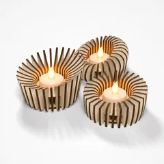 Photophore LED - lamelles en contreplaqué en forme de vague