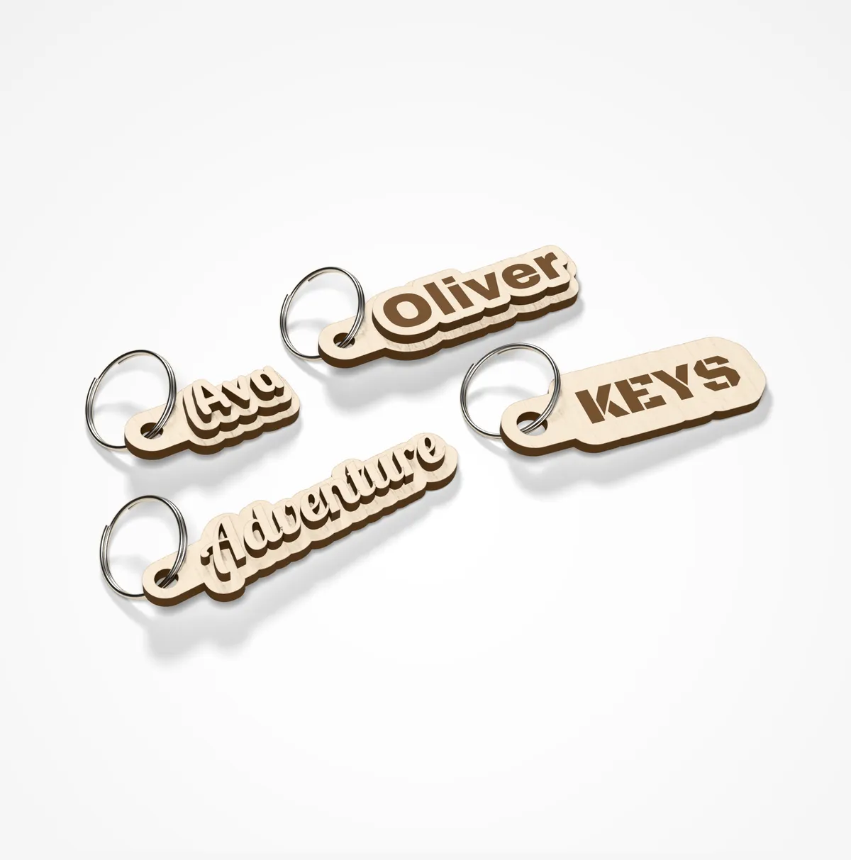 Laser-Cut Text Keychain - layered plywood or engraved (2/4)